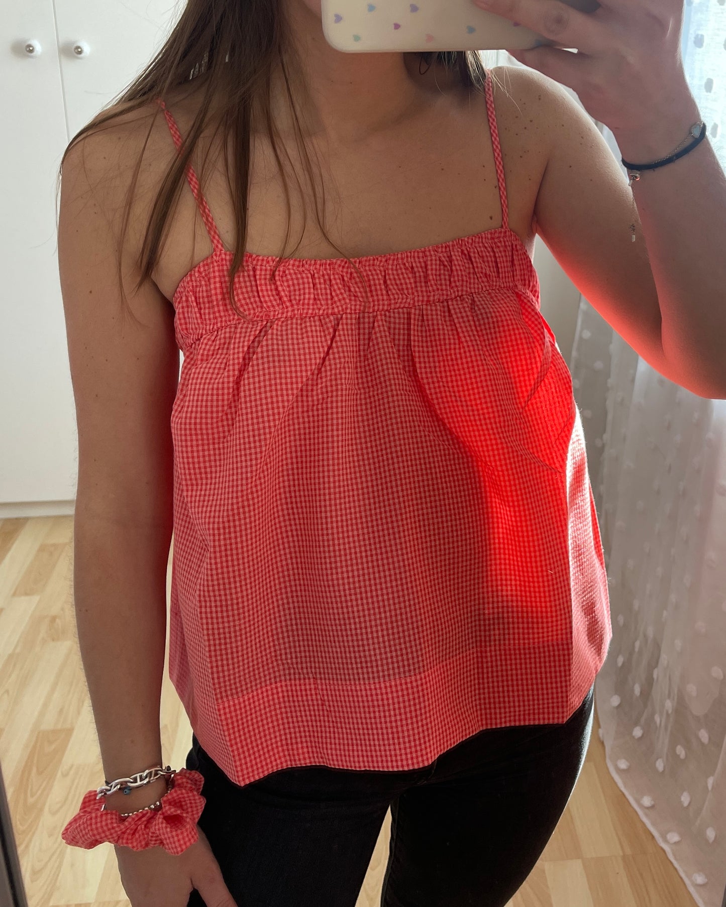 Top vichy rose et rouge + chouchou
