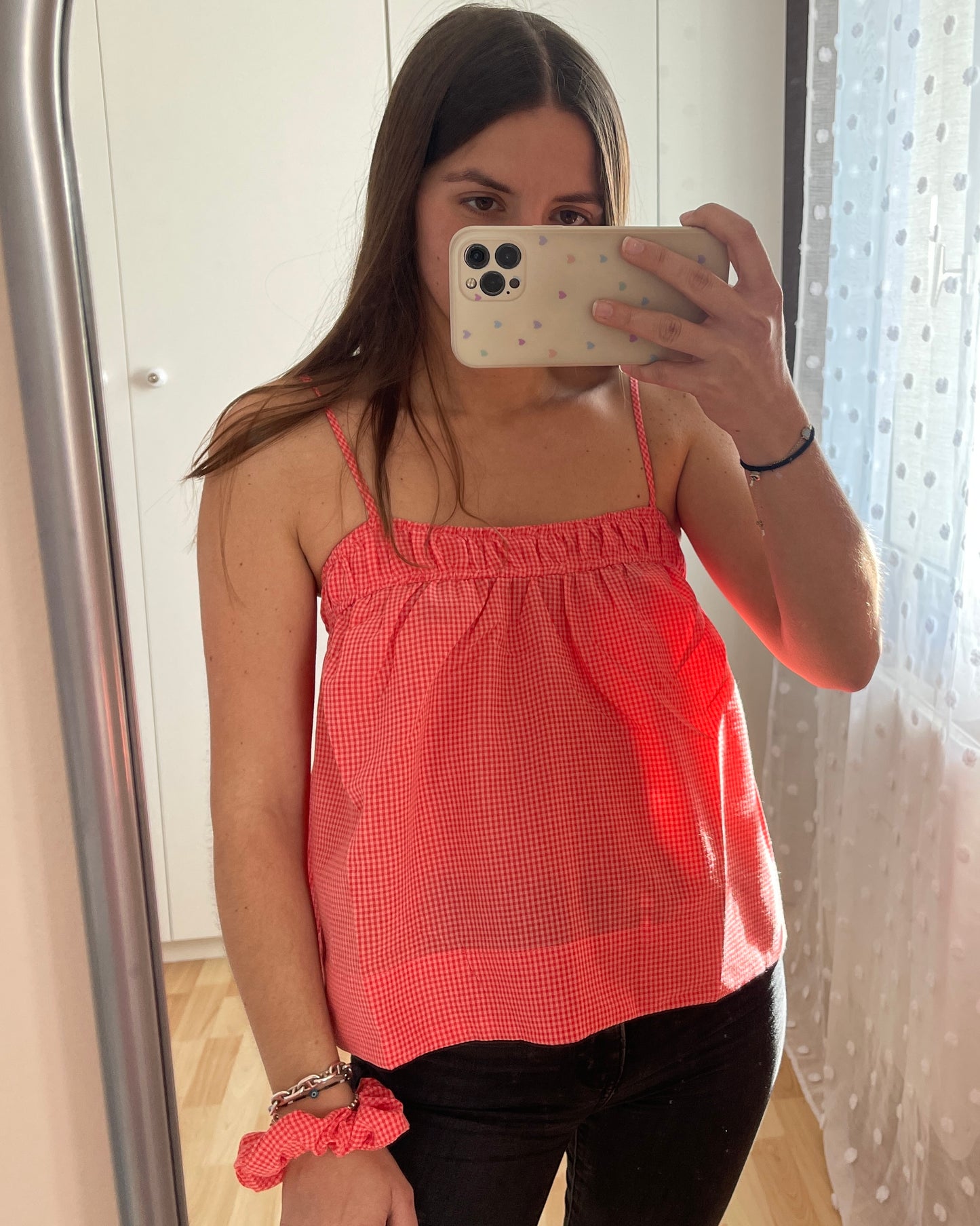 Top vichy rose et rouge + chouchou