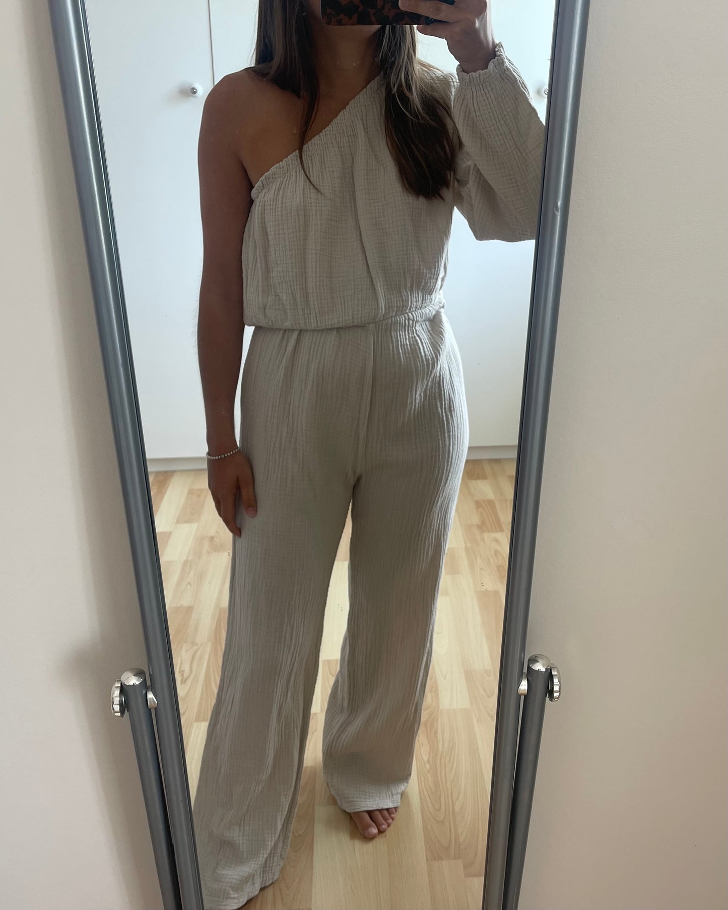 Combinaison Cléo asymétrique gaze de coton beige