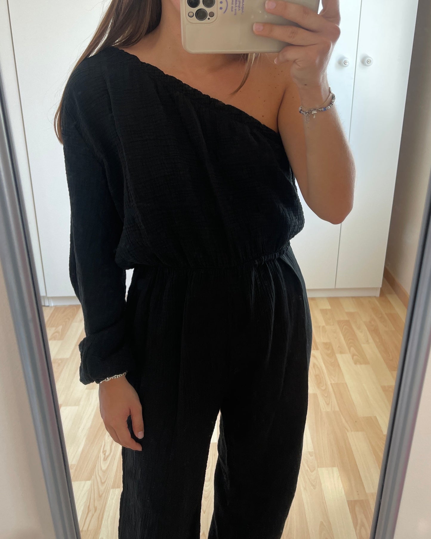 Combinaison Cléo asymétrique gaze de coton noir