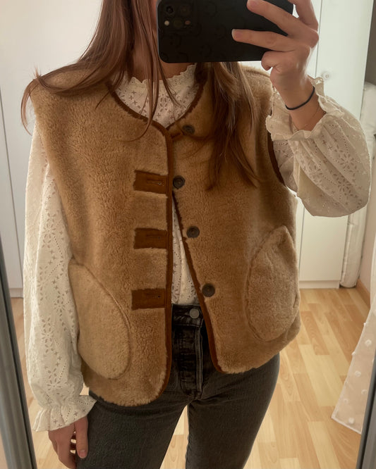 Veste peau lainée camel