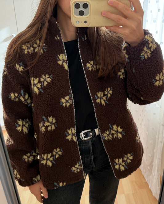 Veste polaire à fleurs chocolat