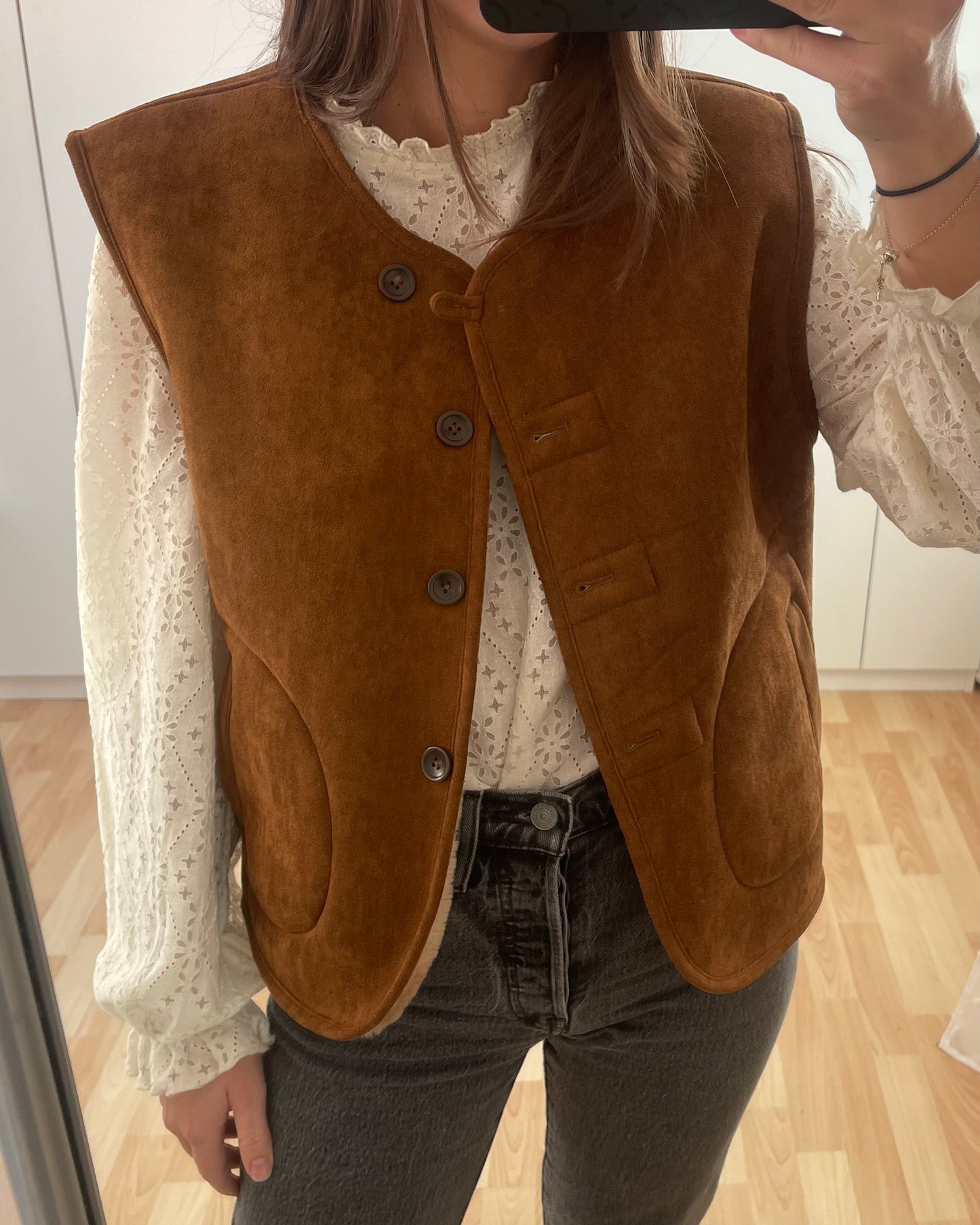 Veste peau lainée camel